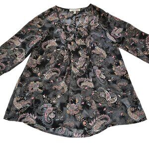 BLACK Rainn Blouse Womens M Black Boho Long Sleeve Shirt